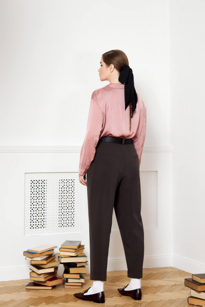 Зауженные брюки из текстиля на притачном поясе VIZANTI 9201 кофейный - фото 3