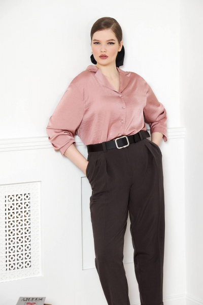 Зауженные брюки из текстиля на притачном поясе VIZANTI 9201 кофейный - фото 2