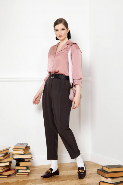 Зауженные брюки из текстиля на притачном поясе VIZANTI 9201 кофейный - фото 1