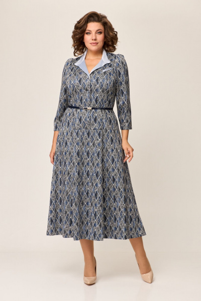 Трикотажное платье с поясом и расклешением ELVIRA 103-4 синий - фото 1