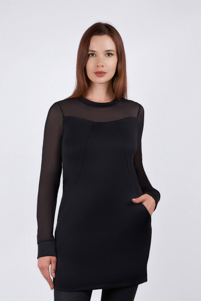 Черная трикотажная туника с сетчатыми деталями Verally 488-1 черный - фото 1