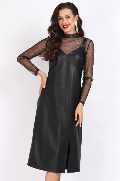 Костюм сарафан и гольф из сетки и экокожи Mia-Moda 1533 - фото 2