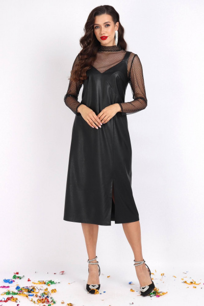 Костюм сарафан и гольф из сетки и экокожи Mia-Moda 1533 - фото 1