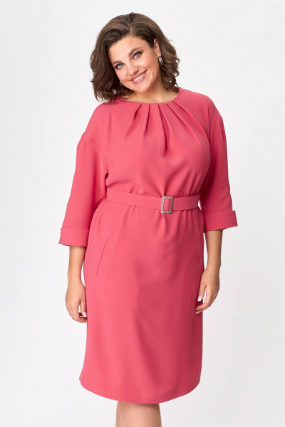 Платье прямого силуэта с карманами и поясом из текстиля Zlata 4433 коралловый - фото 5
