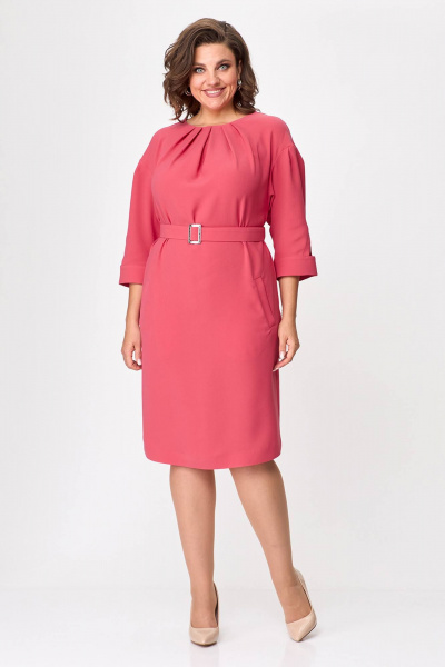 Платье прямого силуэта с карманами и поясом из текстиля Zlata 4433 коралловый - фото 1