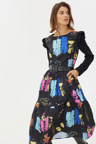 Платье из французского крепа с воланами и поясом из экокожи NiV NiV fashion 2126 - фото 8