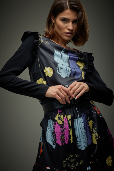 Платье из французского крепа с воланами и поясом из экокожи NiV NiV fashion 2126 - фото 6