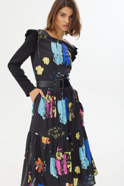 Платье из французского крепа с воланами и поясом из экокожи NiV NiV fashion 2126 - фото 5