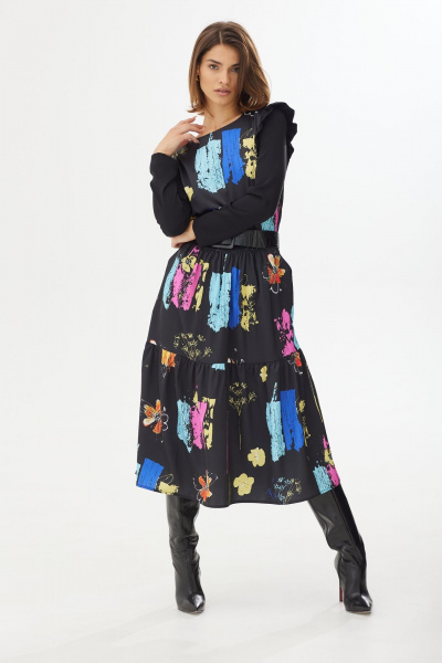 Платье из французского крепа с воланами и поясом из экокожи NiV NiV fashion 2126 - фото 4