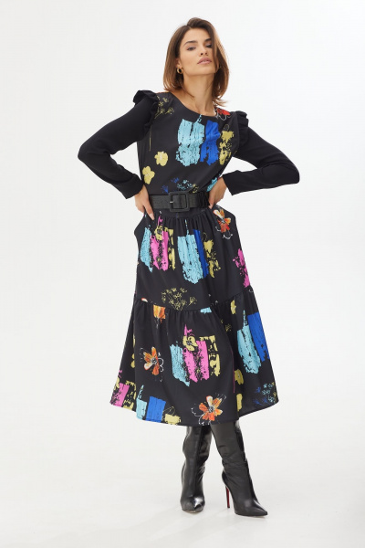 Платье из французского крепа с воланами и поясом из экокожи NiV NiV fashion 2126 - фото 3