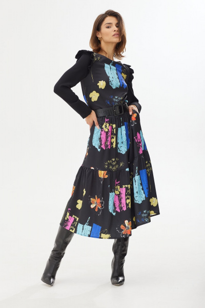 Платье из французского крепа с воланами и поясом из экокожи NiV NiV fashion 2126 - фото 2