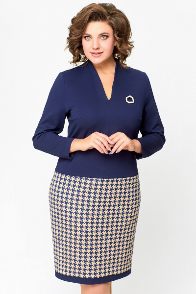 Платье из трикотажа с гусиным принтом и V-образным вырезом Swallow 699.1 королеский_синий/гусиная_лапка - фото 11