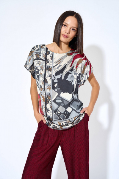 Блуза из плательной ткани с коротким рукавом и разрезом AG Green G414/3 - фото 1