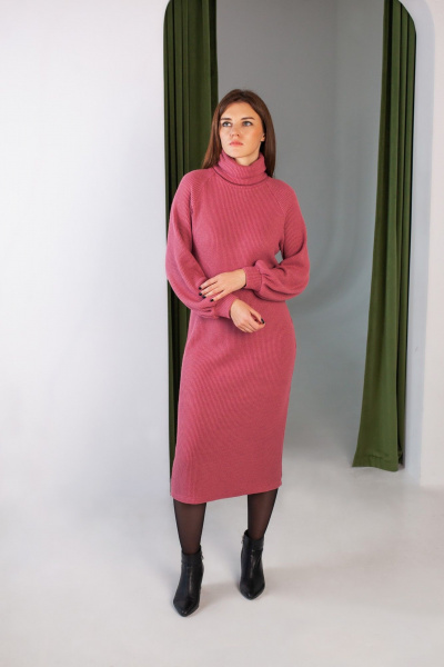 Розовое платье с ремнем и разрезом i3i Fashion 103/10 брусника - фото 1