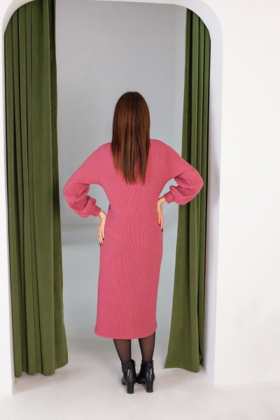 Розовое платье с ремнем и разрезом i3i Fashion 103/10 брусника - фото 5