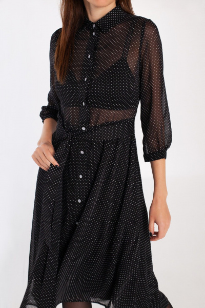 Шифоновое платье с запахом и белым горошком, с поясом и рукавом 3/4 i3i Fashion 102/1 черный_горох - фото 3