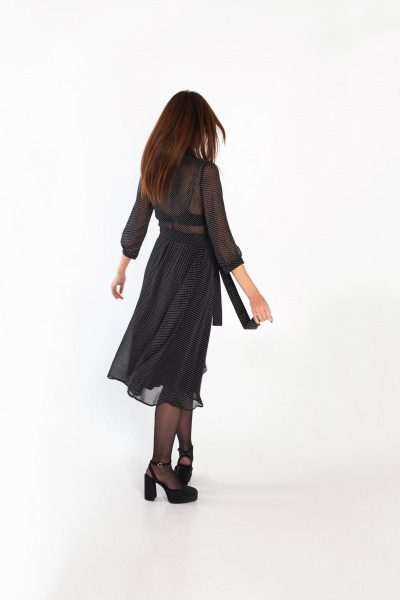 Шифоновое платье с запахом и белым горошком, с поясом и рукавом 3/4 i3i Fashion 102/1 черный_горох - фото 4
