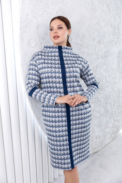 Комбинированное платье зауженного силуэта с рельефом ASV 2660 синий - фото 2