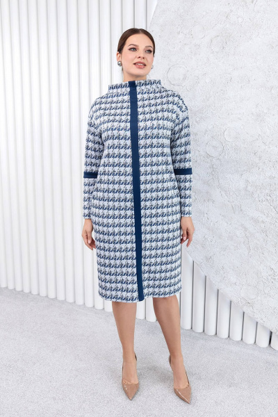 Комбинированное платье зауженного силуэта с рельефом ASV 2660 синий - фото 1