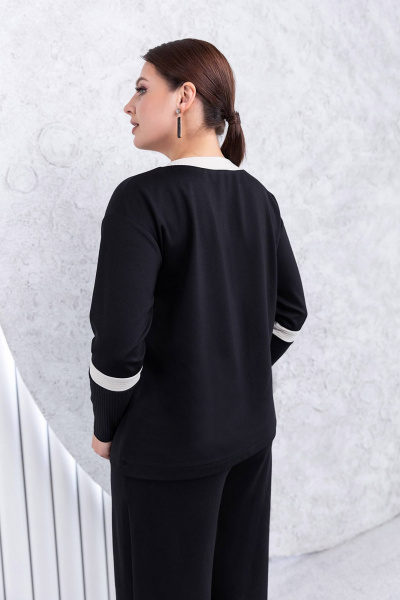 Черный трикотажный свитшот с рельефом и длинным рукавом ASV 2669 черно-бежевый - фото 5