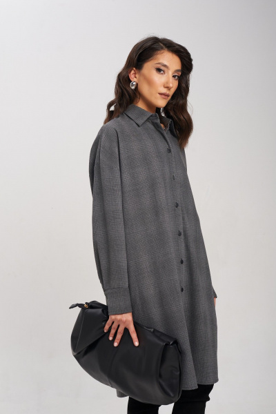 Серое платье свободного силуэта на пуговицах Mixan 5047 - фото 4