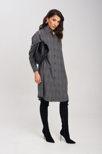 Серое платье свободного силуэта на пуговицах Mixan 5047 - фото 2