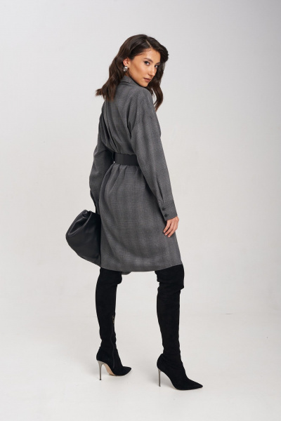 Серое платье с ремнем и свободным кроем Mixan 5047/1 - фото 3