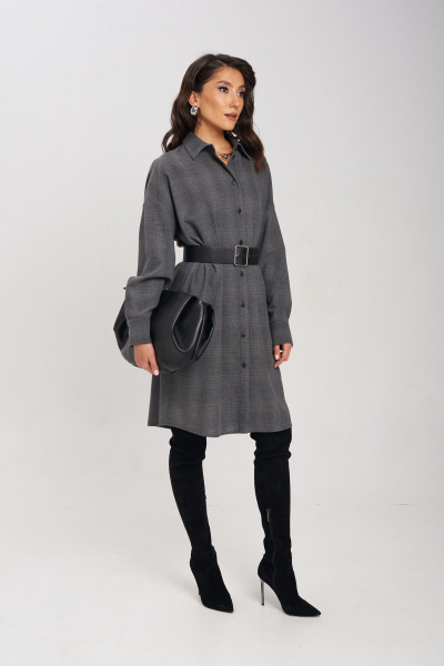 Серое платье с ремнем и свободным кроем Mixan 5047/1 - фото 2