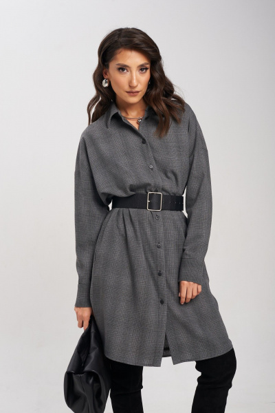 Серое платье с ремнем и свободным кроем Mixan 5047/1 - фото 1