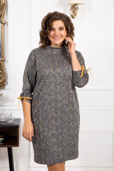 Длинное трикотажное платье с клетчатым и однотонным дизайном Danaida 2148 серый - фото 7