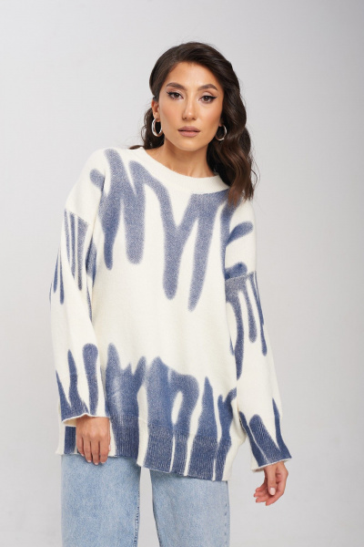Модный джемпер с дизайнерским принтом из мягкого трикотажа Mixan 2064/2 - фото 1