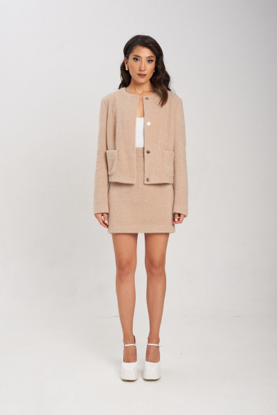 Двойка бежевый костюм из пушистого трикотажа Mixan 4044 - фото 2