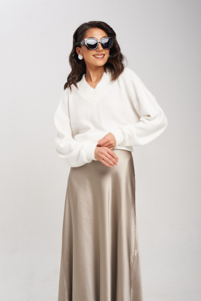 Бежовая юбка А-силуэта из струящейся ткани Mixan 6003/2 - фото 7