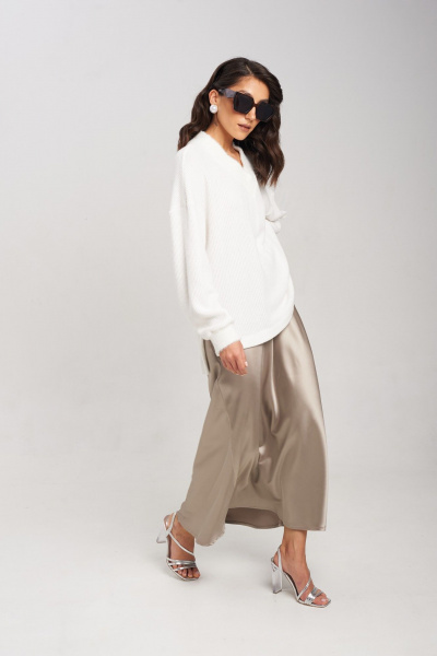 Бежовая юбка А-силуэта из струящейся ткани Mixan 6003/2 - фото 6