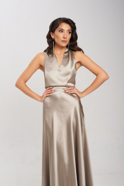 Бежовая юбка А-силуэта из струящейся ткани Mixan 6003/2 - фото 3