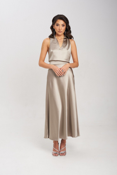 Бежовая юбка А-силуэта из струящейся ткани Mixan 6003/2 - фото 2