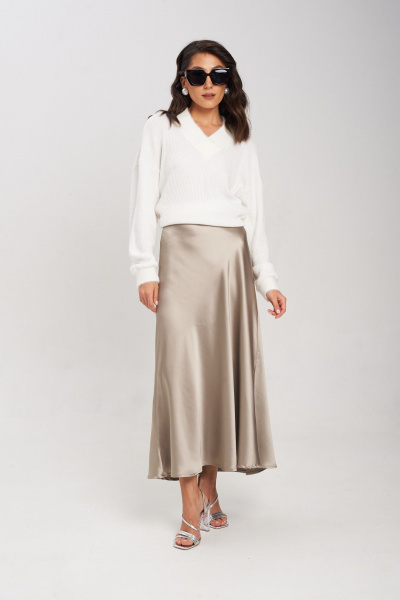 Бежовая юбка А-силуэта из струящейся ткани Mixan 6003/2 - фото 1