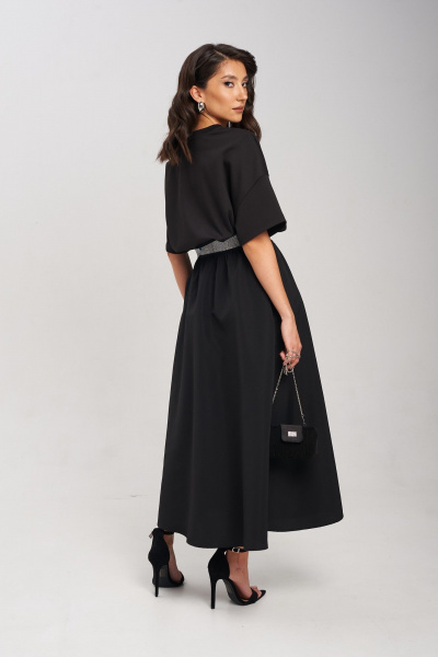 Черная юбка А-силуэта с серебристым кантом и карманами Mixan 6007 - фото 5