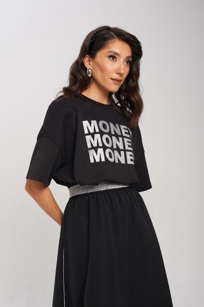 Черная юбка А-силуэта с серебристым кантом и карманами Mixan 6007 - фото 4