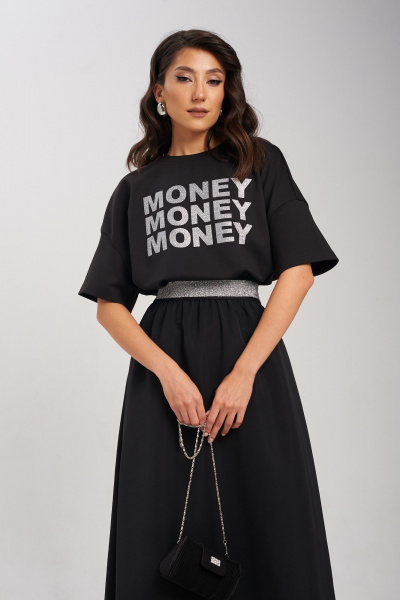 Черная юбка А-силуэта с серебристым кантом и карманами Mixan 6007 - фото 3