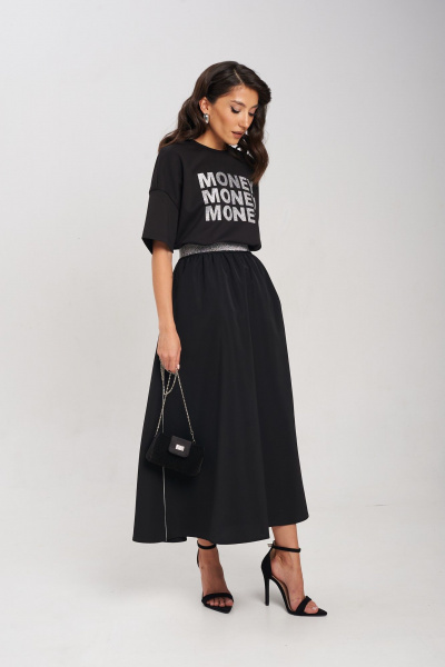 Черная юбка А-силуэта с серебристым кантом и карманами Mixan 6007 - фото 1