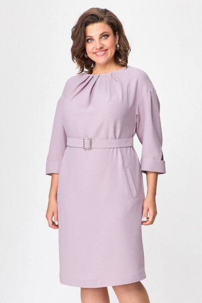 Фиолетовое платье из текстильной ткани с поясом Zlata 4433 - фото 5