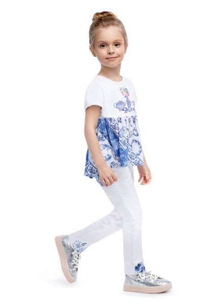 Летняя футболка с баской и стразами для девочки Bell Bimbo 200069 белый - фото 1