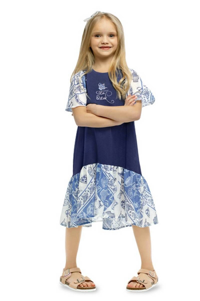 Платье на каждый день для девочки из хлопка с оборками Bell Bimbo 200071 деним - фото 1