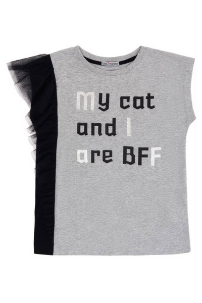 Майка с сетчатой вставкой для девочки из хлопка Bell Bimbo 200100 св.серый меланж - фото 2