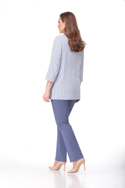 Брюки, жакет, топ Мишель стиль 849 голубой,полоска - фото 4