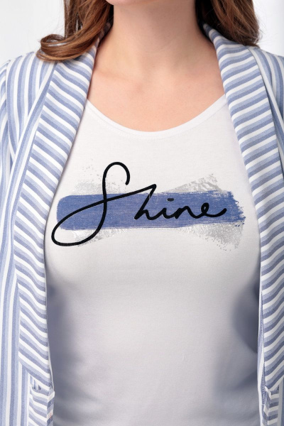 Брюки, жакет, топ Мишель стиль 849 голубой,полоска - фото 3