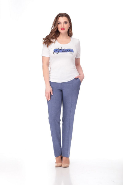 Брюки, жакет, топ Мишель стиль 849 голубой,полоска - фото 2