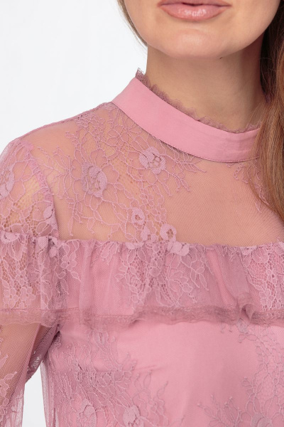 Платье из кружевных полотен с кокетками и пуговицами Anelli 684 розовый - фото 7
