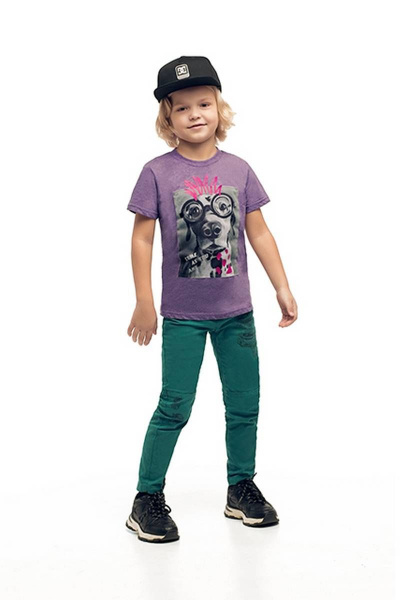 Майка из хлопка в фиолетовом с принтом в стиле Дружище Бакс Bell Bimbo 200149 фиолетовый меланж - фото 2